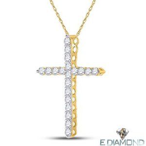 14k Solid Gold 1.50 Carat Natural Diamond Cross Pendant